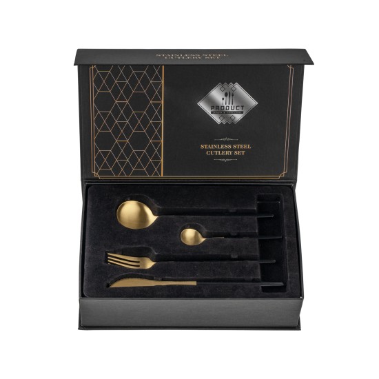 Matte Gold And Black Stainless Steel 304 Cutlery Set Dinner Knife Fork Spoon 24pcs Gift Set