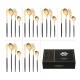 Matte Gold And Black Stainless Steel 304 Cutlery Set Dinner Knife Fork Spoon 24pcs Gift Set