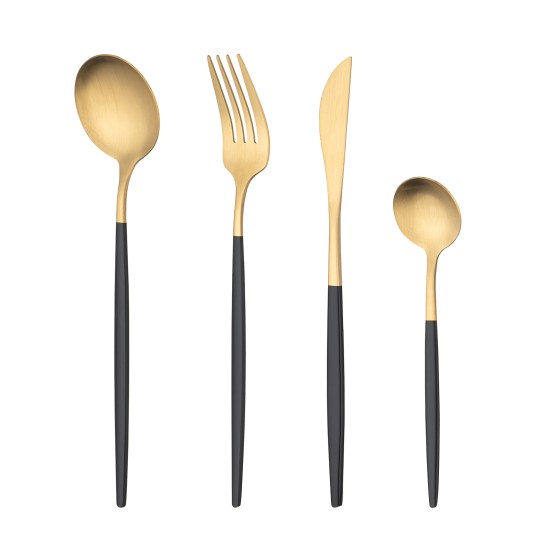 Matte Gold And Black Stainless Steel 304 Cutlery Set Dinner Knife Fork Spoon 24pcs Gift Set