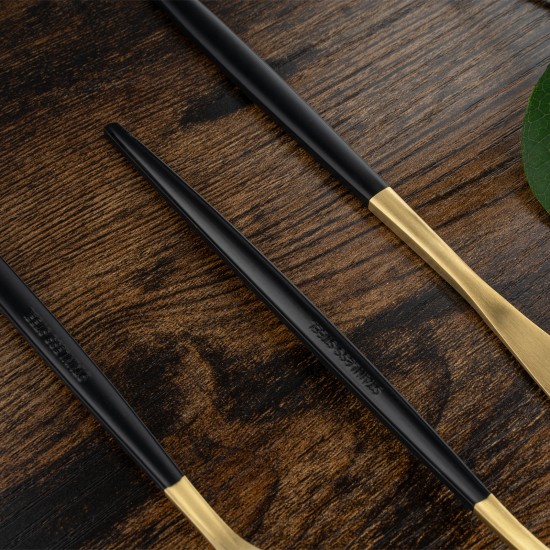 Matte Gold And Black Stainless Steel 304 Cutlery Set Dinner Knife Fork Spoon 24pcs Gift Set