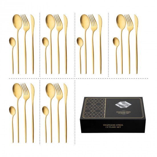Matte Gold Stainless Steel  Cutlery Set Dinner Knife Fork Spoon 24pcs Gift Set
