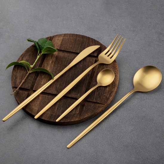 Matte Gold Stainless Steel  Cutlery Set Dinner Knife Fork Spoon 24pcs Gift Set