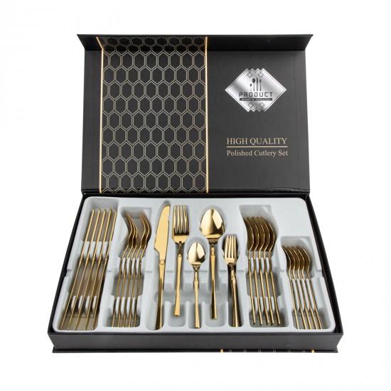 Gold Stainless Steel  Cutlery Set Dinner Knife Fork Spoon 30pcs Gift Set