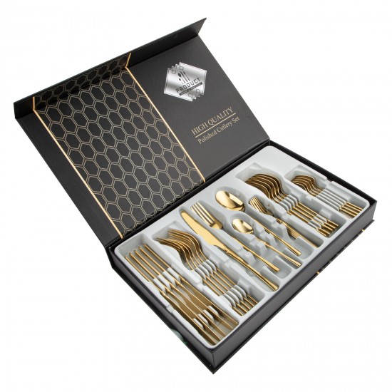 Gold Stainless Steel  Cutlery Set Dinner Knife Fork Spoon 30pcs Gift Set