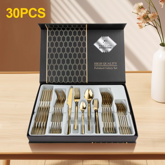 Gold Stainless Steel  Cutlery Set Dinner Knife Fork Spoon 30pcs Gift Set