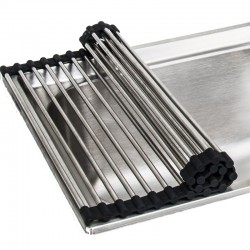 450x340mm Kitchen Sink Drainer Mat Stainless Steel Colander Caddy Dish Rollers