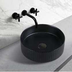 360*360*115mm Bathroom Fluted Matt Black Circle Basin Ceramic Wash Basin