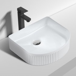 410*360*120mm Bathroom Fluted Arch Gloss White Above Counter Ceramic Wash Basin
