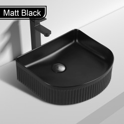 410*360*120mm Bathroom Fluted Arch Above Counter Matt Black Ceramic Wash Basin
