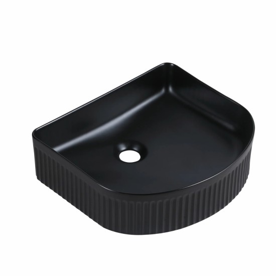 410*360*120mm Bathroom Fluted Arch Above Counter Matt Black Ceramic Wash Basin