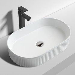 580*360*115mm Bathroom Oval Fluted Gloss White Above Counter Ceramic Wash Basin