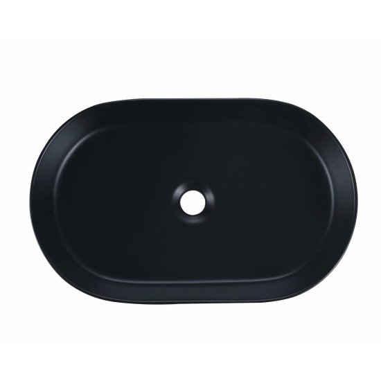 580*360*115mm Bathroom Fluted Oval Above Counter Matt Black Ceramic Wash Basin