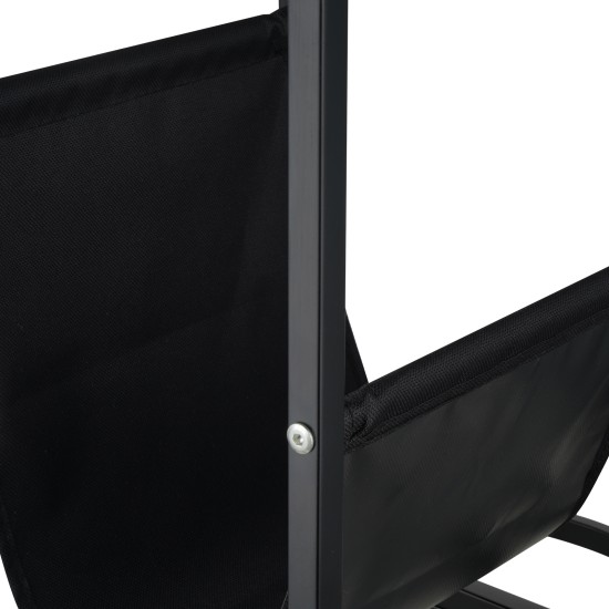 Oval End Table Narrow Tempered Glass Side Table with Magazine Storage (Black Oxford Pouch) Grey Glass & Black Steel