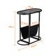 Oval End Table Narrow Tempered Glass Side Table with Magazine Storage (Black Oxford Pouch) Grey Glass & Black Steel