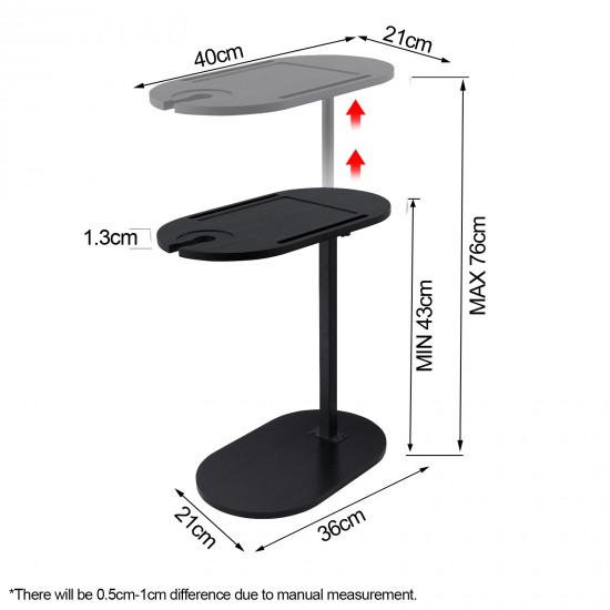 Bathtub Tray Table Adjustable Bath Side Table Wine Glass Sofa Side End Table Black