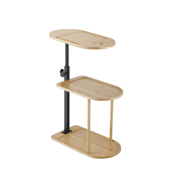 3 Layer bathroom Shelves Storage Rack Oval Sofa Bed End Side Stand Rack Bamboo freestanding height adjustable Hight C Table Bathtub Tray  360° Swivel