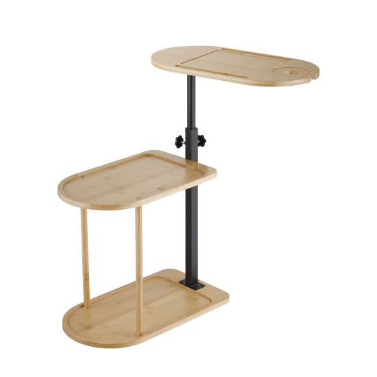 3 Layer bathroom Shelves Storage Rack Oval Sofa Bed End Side Stand Rack Bamboo freestanding height adjustable Hight C Table Bathtub Tray  360° Swivel