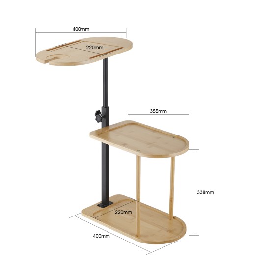 3 Layer bathroom Shelves Storage Rack Oval Sofa Bed End Side Stand Rack Bamboo freestanding height adjustable Hight C Table Bathtub Tray  360° Swivel