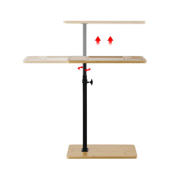 Bathtub Side Table Height-Adjustable 43–76 cm C-Shaped Bamboo Tray 360° Rotatable