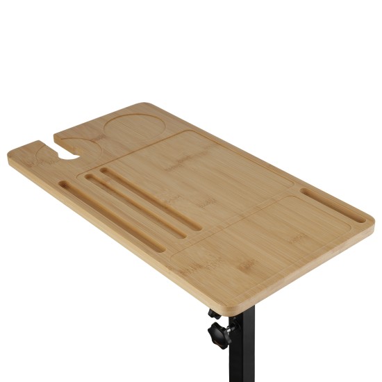 Bathtub Side Table Height-Adjustable 43–76 cm C-Shaped Bamboo Tray 360° Rotatable