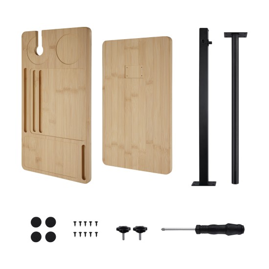 Bathtub Side Table Height-Adjustable 43–76 cm C-Shaped Bamboo Tray 360° Rotatable