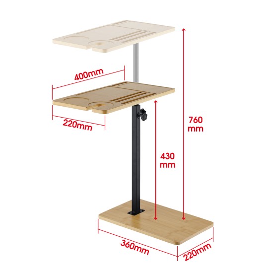Bathtub Side Table Height-Adjustable 43–76 cm C-Shaped Bamboo Tray 360° Rotatable