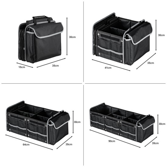 Collapsible Car Trunk Organizer with Removable Leakproof Cooler, Heavy-Duty Oxford, Configurable 2–3 Compartments & 6 Mesh Pockets
