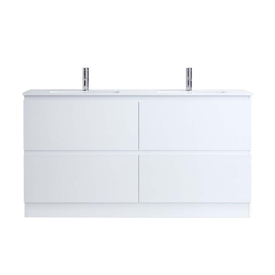 DNF 1500X460X830MM PLYWOOD FLOOR STANDING VANITY - GLOSSY WHITE WITH DOUBLE CERAMIC TOP