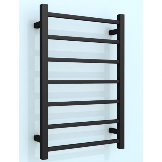 750Hx500Wx120D mm Square Matte Black Heated Towel Rail 7 Bars