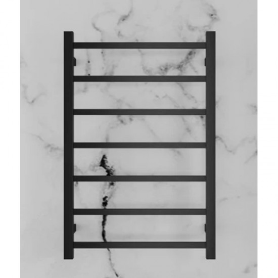 750Hx500Wx120D mm Square Matte Black Heated Towel Rail 7 Bars