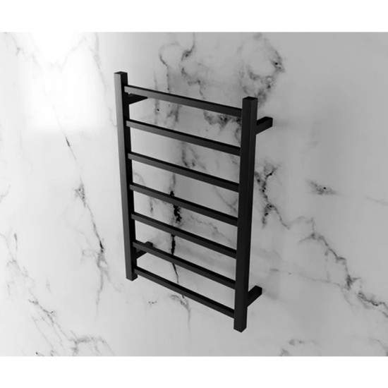 750Hx500Wx120D mm Square Matte Black Heated Towel Rail 7 Bars