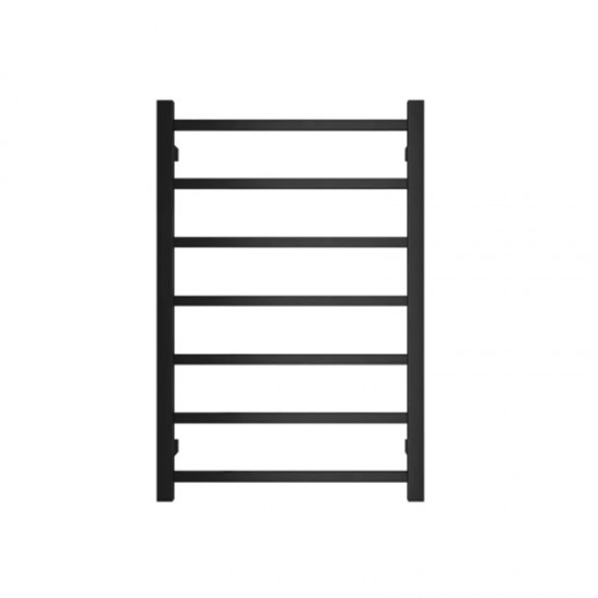 750Hx500Wx120D mm Square Matte Black Heated Towel Rail 7 Bars