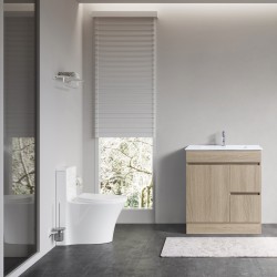 DNF 750X460X830MM PLYWOOD FLOOR STANDING VANITY - LIGHT OAK WITH CERAMIC TOP