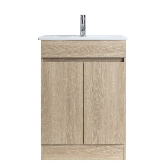 DNF SLIM 600X360X830MM PLYWOOD FLOOR STANDING VANITY - LIGHT OAK WITH CERAMIC TOP