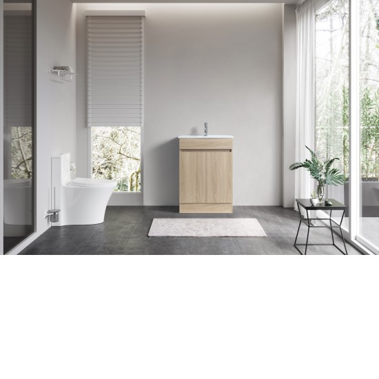 DNF SLIM 600X360X830MM PLYWOOD FLOOR STANDING VANITY - LIGHT OAK WITH CERAMIC TOP