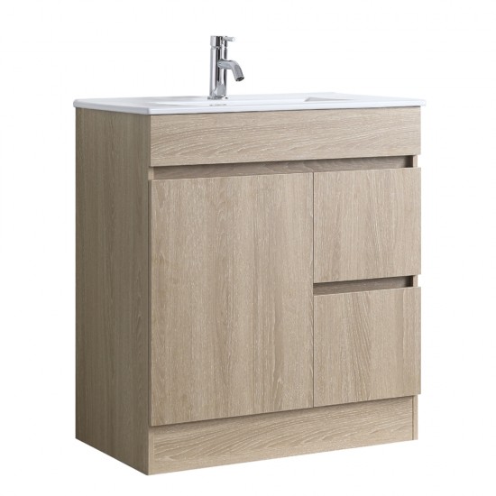 DNF SLIM 750X360X830MM PLYWOOD FLOOR STANDING VANITY - LIGHT OAK WITH CERAMIC TOP