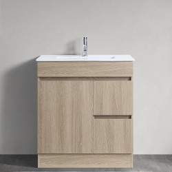 DNF SLIM 750X360X830MM PLYWOOD FLOOR STANDING VANITY - LIGHT OAK WITH CERAMIC TOP