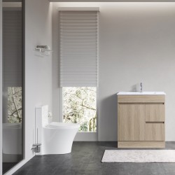 DNF SLIM 750X360X830MM PLYWOOD FLOOR STANDING VANITY - LIGHT OAK WITH CERAMIC TOP