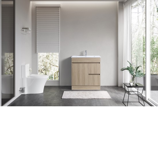 DNF SLIM 750X360X830MM PLYWOOD FLOOR STANDING VANITY - LIGHT OAK WITH CERAMIC TOP