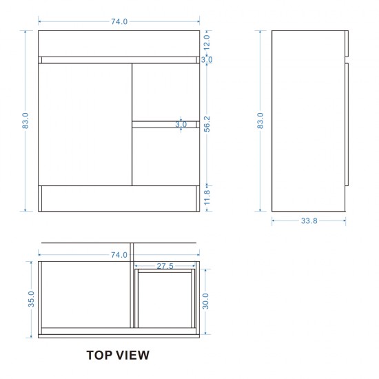 DNF SLIM 750X360X830MM PLYWOOD FLOOR STANDING VANITY - LIGHT OAK WITH CERAMIC TOP