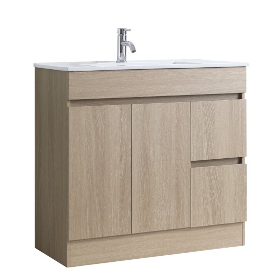 DNF SLIM 900X360X830MM PLYWOOD FLOOR STANDING VANITY - LIGHT OAK WITH CERAMIC TOP