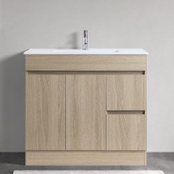 DNF SLIM 900X360X830MM PLYWOOD FLOOR STANDING VANITY - LIGHT OAK WITH CERAMIC TOP