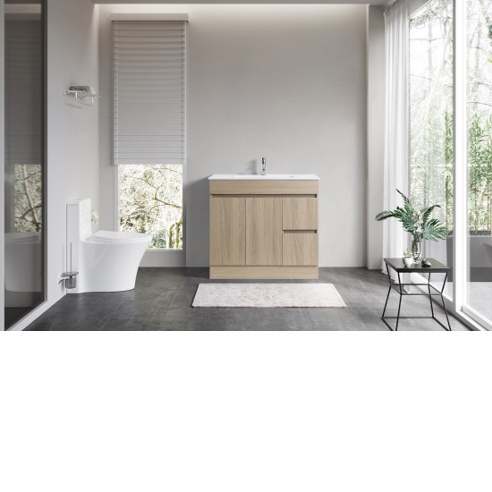 DNF SLIM 900X360X830MM PLYWOOD FLOOR STANDING VANITY - LIGHT OAK WITH CERAMIC TOP