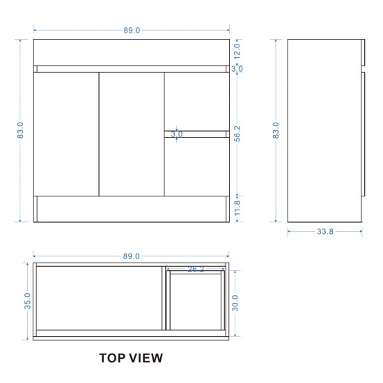 DNF SLIM 900X360X830MM PLYWOOD FLOOR STANDING VANITY - LIGHT OAK WITH CERAMIC TOP