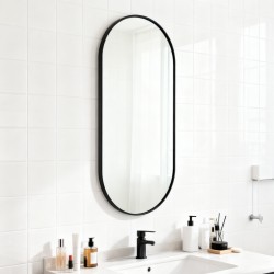 900x400x20mm Black Aluminum Framed Oval Bathroom Wall Mirror