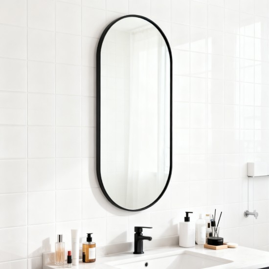 900x400x20mm Black Aluminum Framed Oval Bathroom Wall Mirror