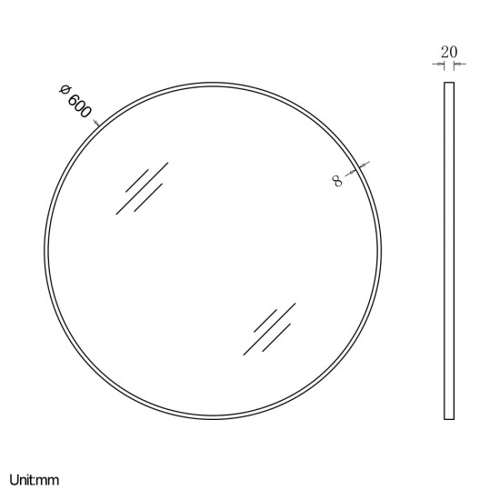 600x600x20mm Black Aluminum Framed Round Bathroom Wall Mirror