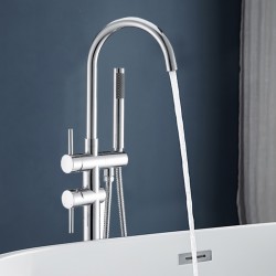 Euro Round Chrome Freestanding Bath Mixer Taps With Hand held Shower Tapware Bathtub Filler 