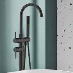 Matte Black Freestanding Bath Mixer Taps With Hand held Shower Tapware Bathtub Filler