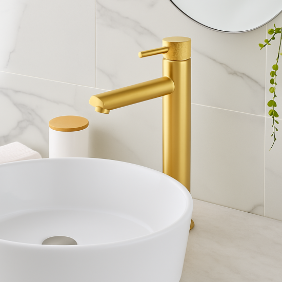 Lattice Edition Solid Brass Brushed Yellow Gold Tall Basin Mixer Bathroom Vanity Tap